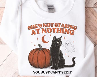 Spooky Cat Pumpkin Ghost Cat Pumpkin Sweatshirt, Halloween Cat Pumpkin Shirt, Halloween Vintage Cat Lover Shirt, Cats Fall Shirts For Women