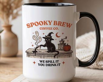 Spooky Season Coffee Cup, Black Cat Halloween Black Cat Mug, Spooky Brew Coffee Mug, Halloween Cat Coffee Cup, Black Cat Coffee Cup