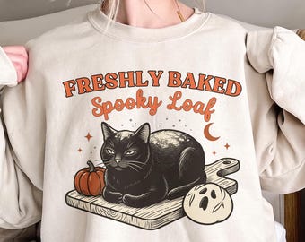 Black Cat Halloween Sweatshirt Vintage Ghost Halloween Cat Pumpkin Sweater, Meme Cat Shirt Funny Cat Ghost Shirt, Halloween Sweatshirt Men