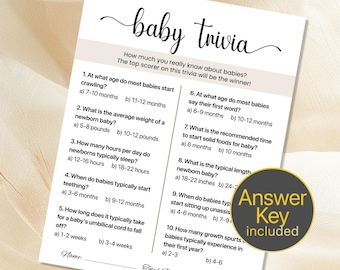 Baby Shower Trivia Game Printable Baby Trivia Shower Game Baby Trivia Game Baby Trivia Cards Baby Shower Game Baby Trivia Printable b401