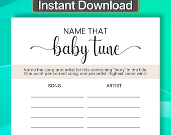 Printable Baby Shower Game Name That Baby Song Game Baby Shower Name That Tune Game Name That Tune Baby Shower Game Printable Neutral b401