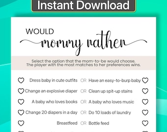 Printable Would Mommy Rather Game Baby Shower Would Mommy Rather Baby Shower Game Would She Rather Baby Shower Game Printable Neutral b401