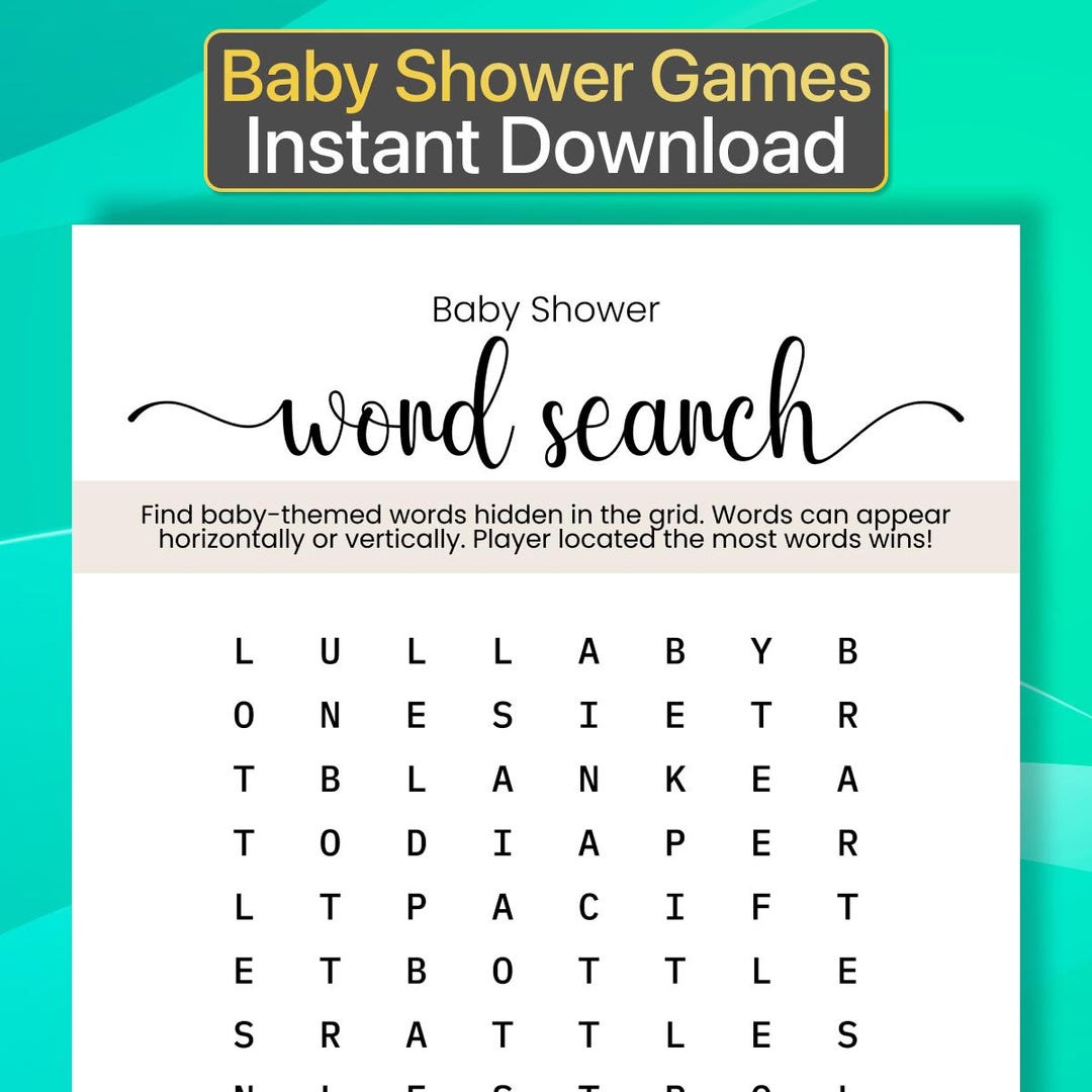 Printable Baby Shower Word Search Game Baby Shower Game Word Search Baby Shower Game Baby Word ...