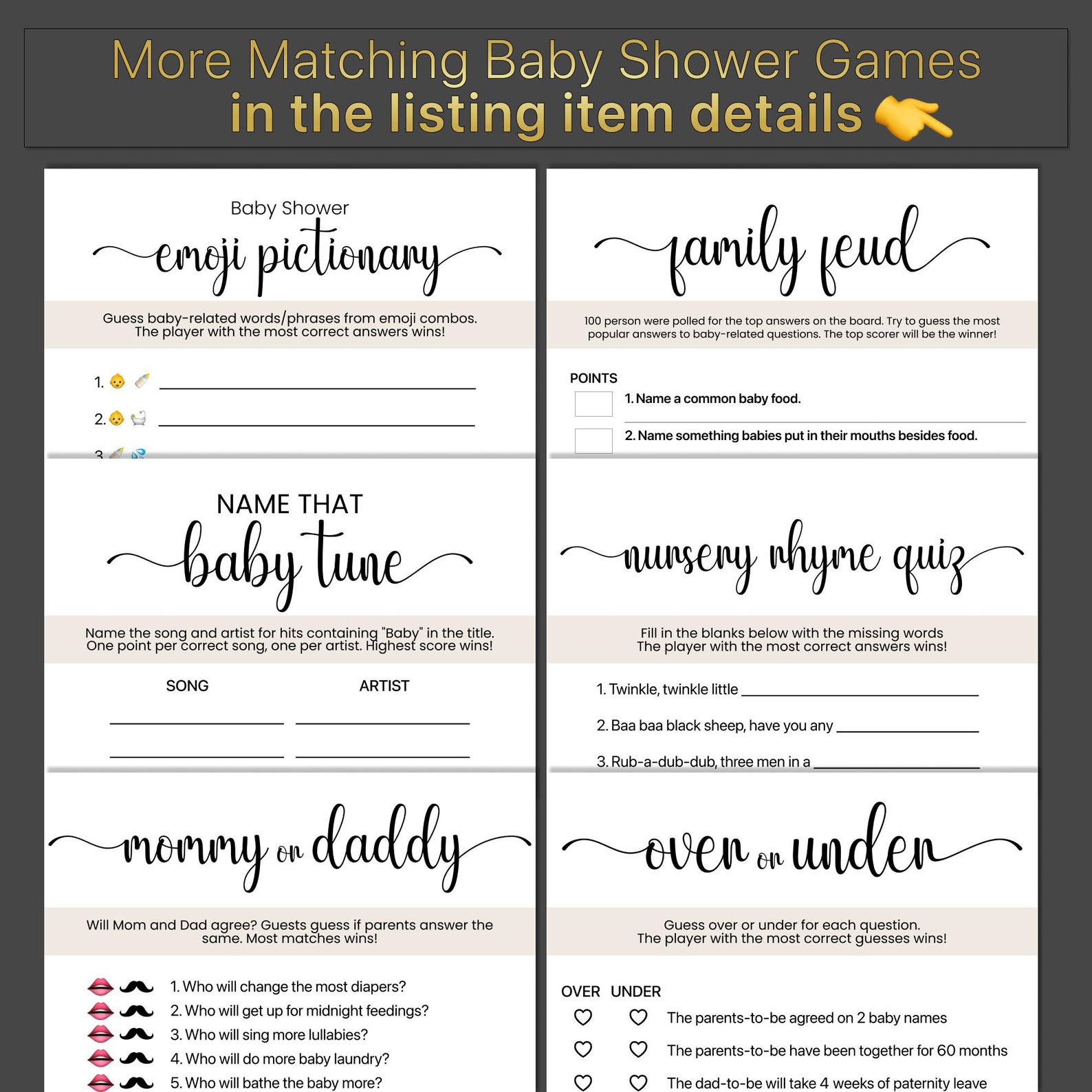 Printable Baby Shower Over or Under Baby Shower Game Printable Baby ...
