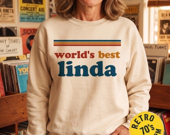 Vintage stijl sweatshirt voor dames, retro verjaardagscadeau voor haar, kerstcadeau voor haar, sweatshirt met gepersonaliseerde naam, 'Worlds Best' sweatshirt, gepersonaliseerd cadeau voor oma of moeder