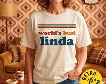 T-shirt in vintage jaren 70-stijl: Retro damesshirt als kerst- of verjaardagscadeau, 's werelds beste retro shirt voor oma en moeder, retro T-shirt met gepersonaliseerde naam