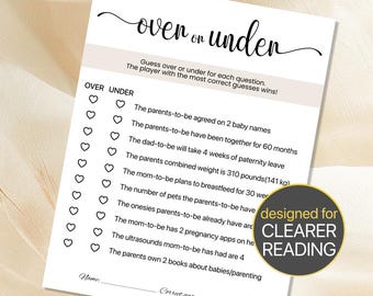 Over or Under | Over or Under Baby Shower Game | Over or Under ...