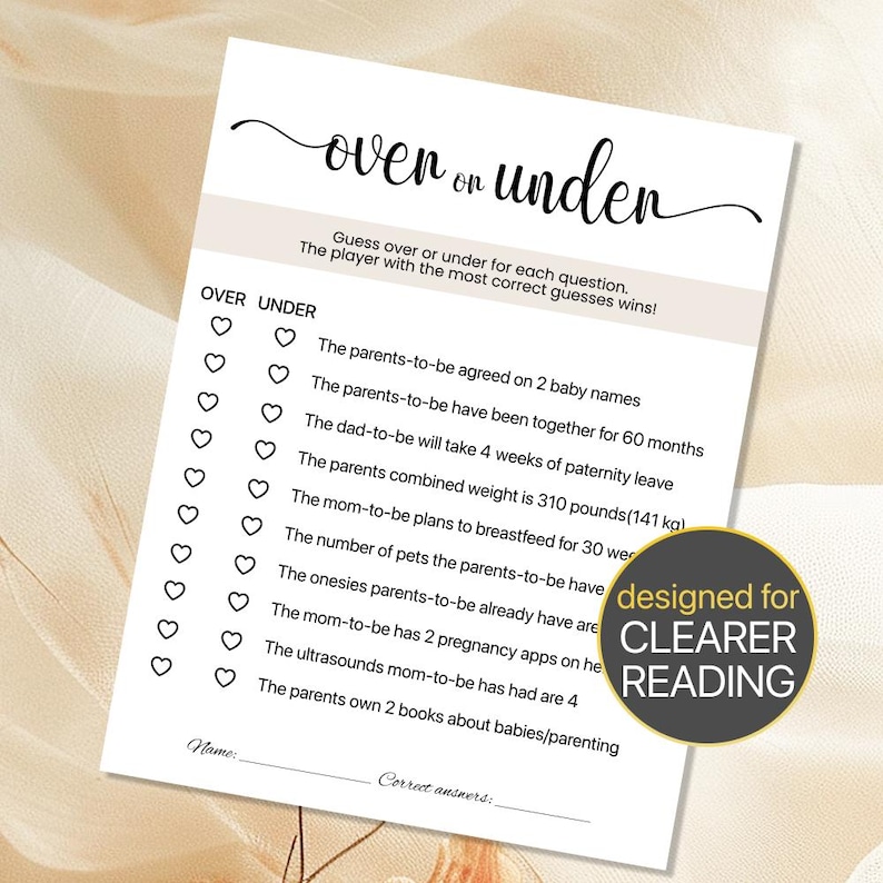 Printable Baby Shower Over or Under Baby Shower Game Printable Baby ...