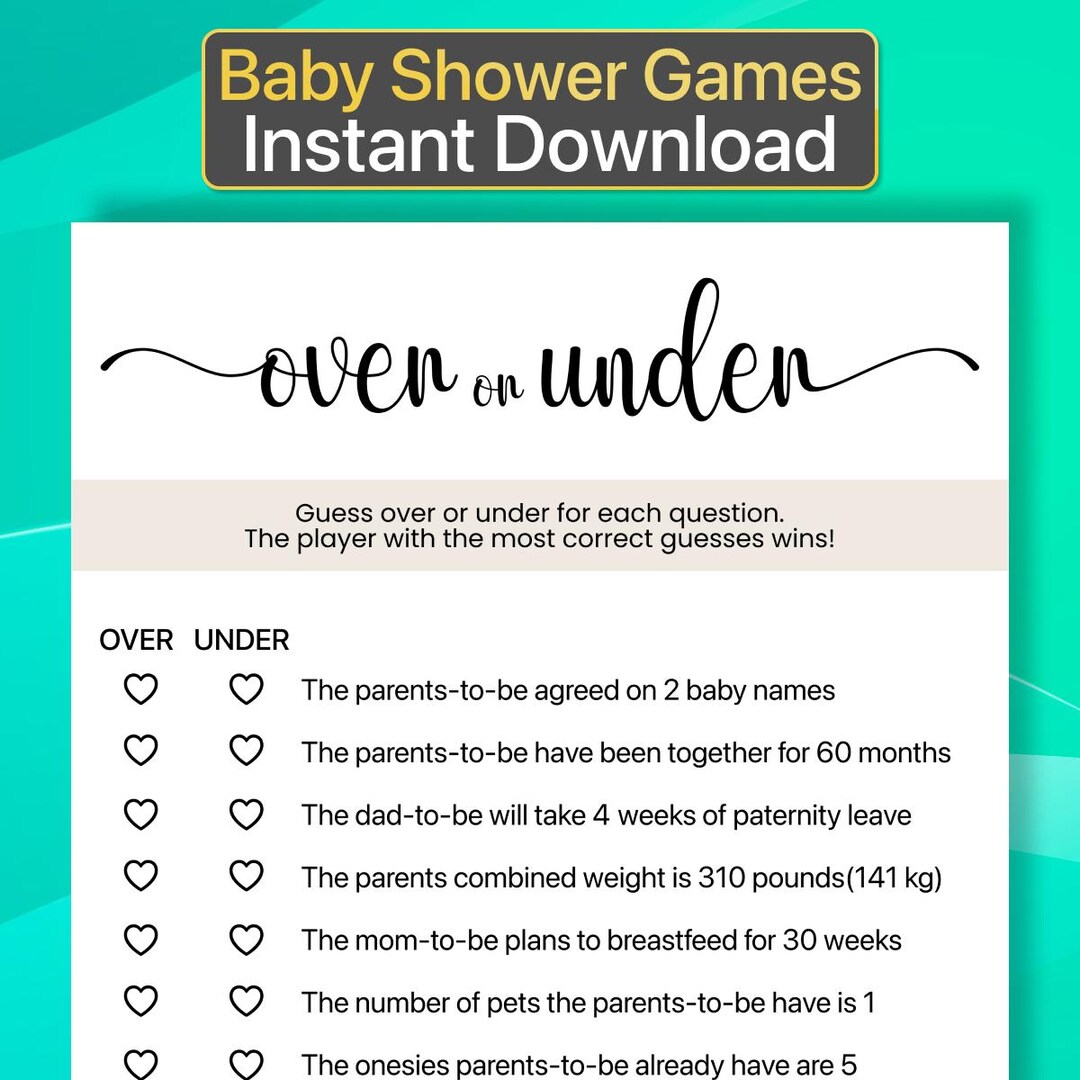 Printable Baby Shower Over or Under Baby Shower Game Printable Baby ...