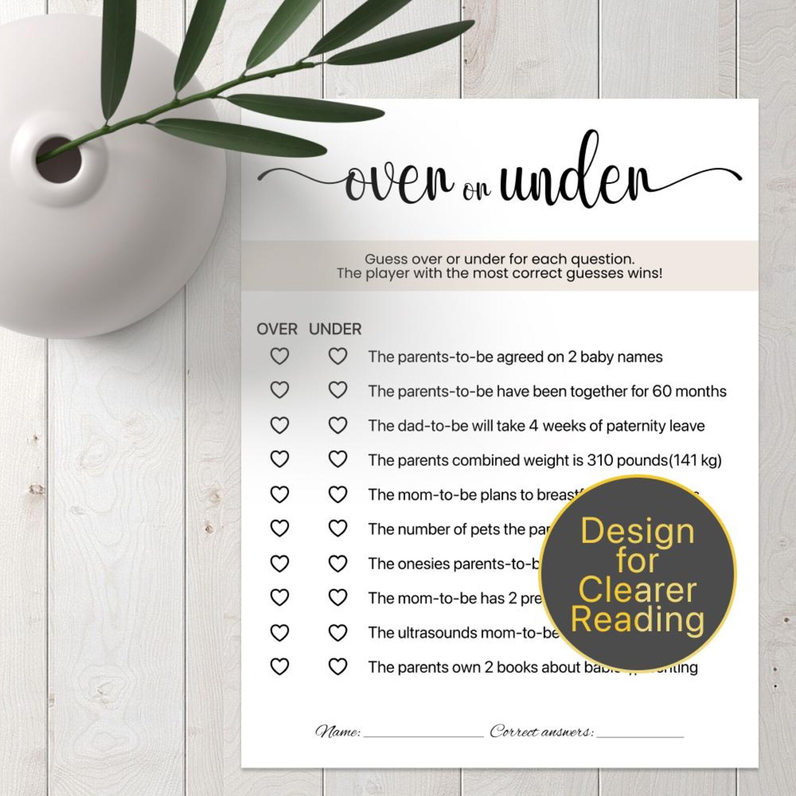 Printable Baby Shower Over or Under Baby Shower Game Printable Baby ...