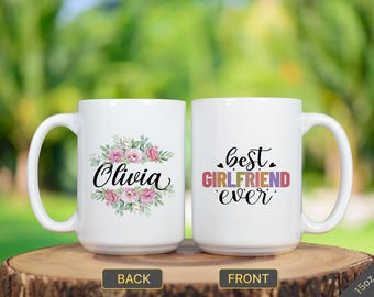 Regalo de San Valentín para novia, lindo regalo de novia, flores, ideas de regalos personales para novias, taza de cumpleaños para novia.