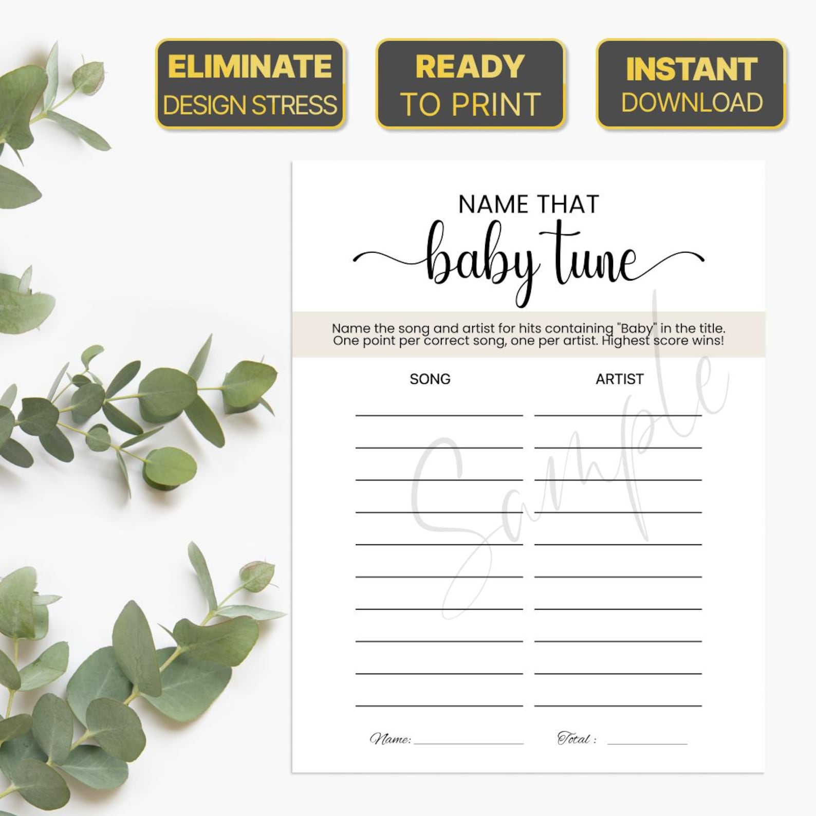 Printable Baby Shower Game Name That Baby Song Game Baby Shower Name ...