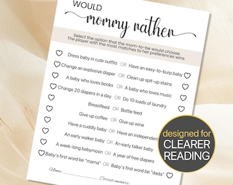 Printable Would Mommy Rather Game Baby Shower Would Mommy Rather Baby Shower Game Would She Rather Baby Shower Game Printable Neutral b401