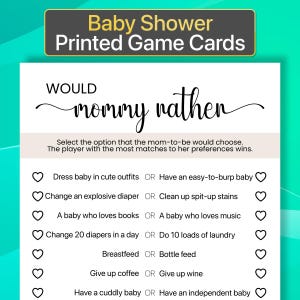 Juego impreso ¿Prefiere mamá? Juego impreso para baby shower ¿Prefiere ella? Juego impreso para baby shower ¿Prefiere mamá? Juegos impresos para baby shower