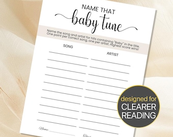 Printable Baby Shower Game Name That Baby Song Game Baby Shower Name That Tune Game Name That Tune Baby Shower Game Printable Neutral b401
