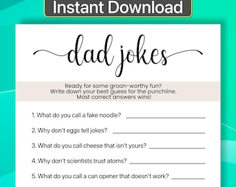 Printable Baby Shower Dad Jokes Game Baby Shower Game Dad Jokes Baby Shower Game Download Baby Shower Games Printable Neutral Boy Girl b401