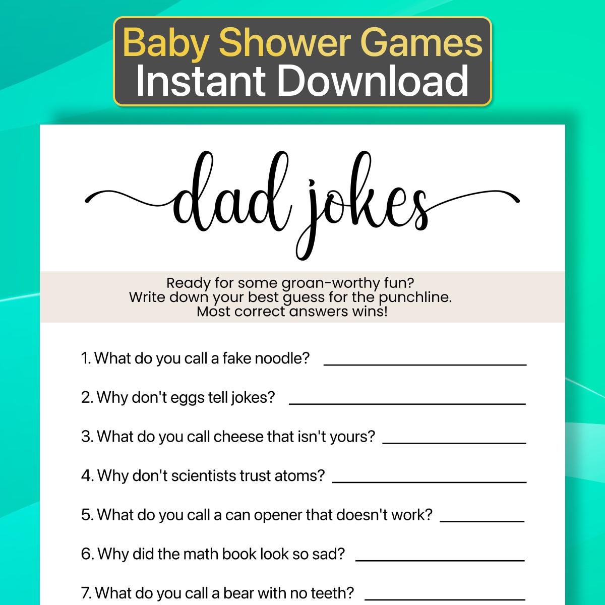 Printable Baby Shower Dad Jokes Game Baby Shower Game Dad Jokes Baby
