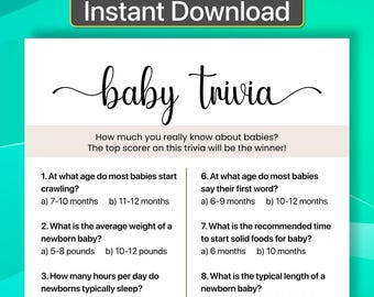 Baby Shower Trivia Game Printable Baby Trivia Shower Game Baby Trivia Game Baby Trivia Cards Baby Shower Game Baby Trivia Printable b401