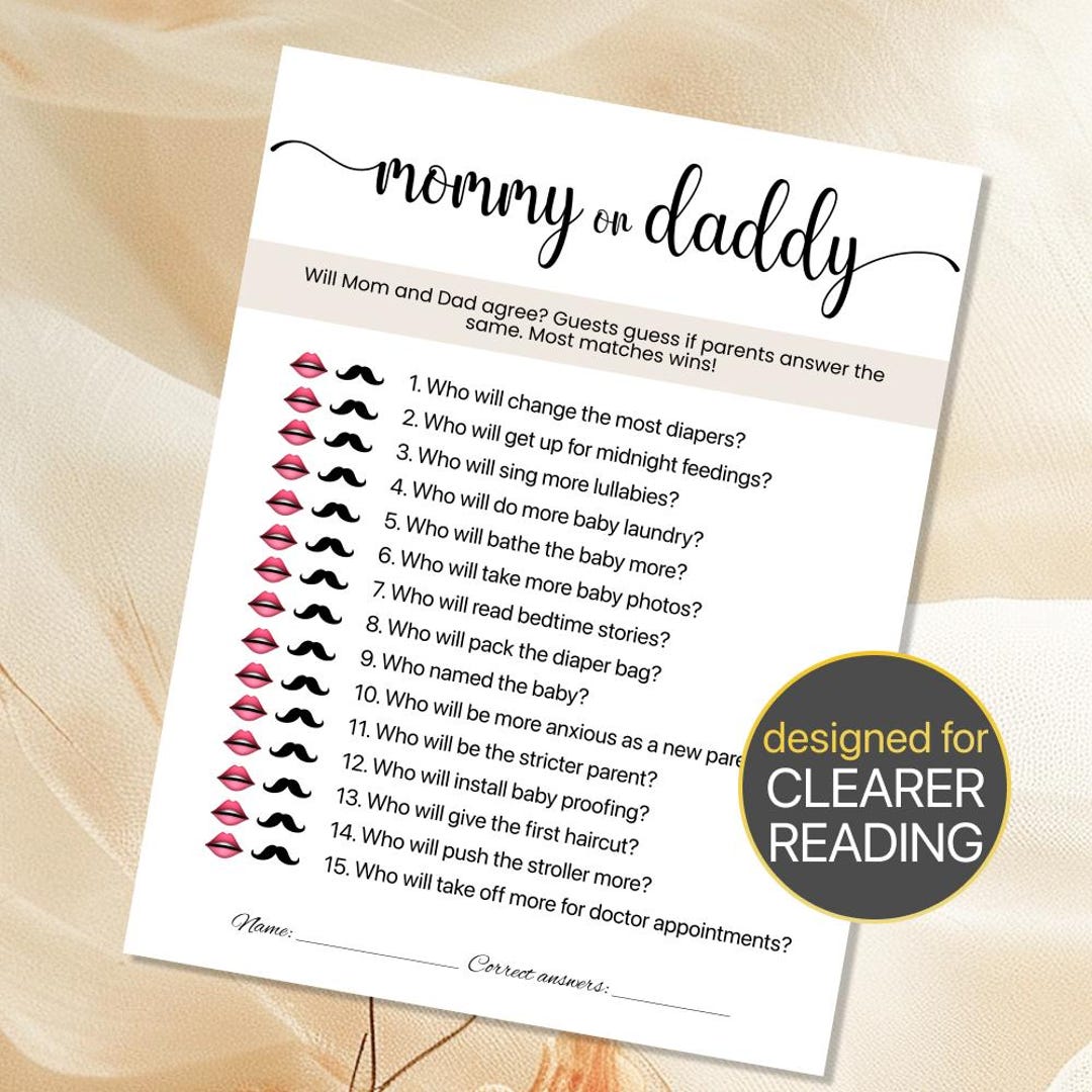 Printable Baby Shower Mommy or Daddy Game Baby Shower Game Mommy or ...
