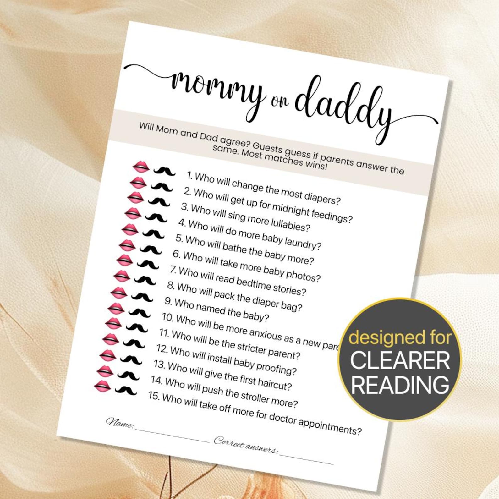 Printable Baby Shower Mommy or Daddy Game Baby Shower Game Mommy or ...