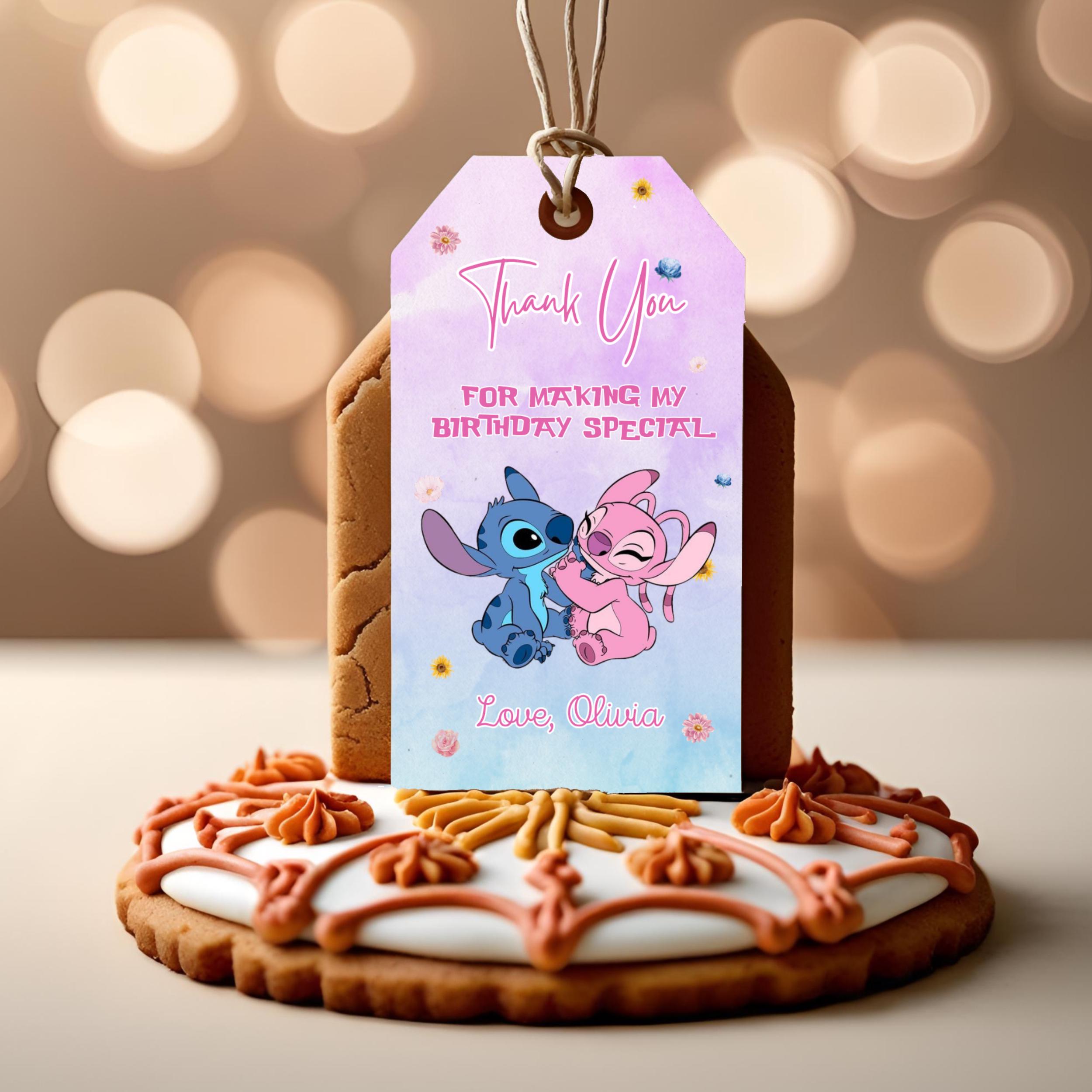 Stitch & Angel Birthday Favor Tags: Editable Printable Thank You Tags (Canva Template, Instant Download)