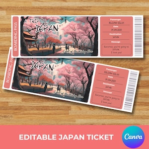 Personalized Japan Boarding Pass, Printable Japan Ticket Gift, Surprise Vacation Ticket, Editable Ticket, You&#39;re going to Japan