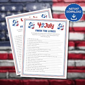 Patriotic Finish the Lyrics Game, Patriotic Trivia, Fourth of July Finish the Lyrics,Fun 4th of July Games, Patriotic Songs, Patriotic Games