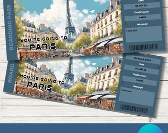 Editable Paris Boarding Pass | Surprise Trip Paris Gift Ticket | Vacation Ticket | Holiday Voucher | France Vacation