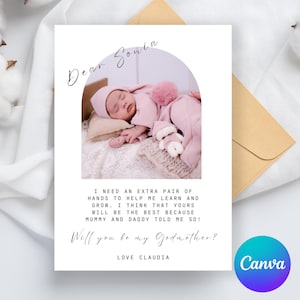 Modelo de cartão de pedido de madrinha, modelo de cartão de pedido de madrinha, pedido de casamento com foto para impressão, download instantâneo