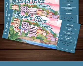 Bearbeitbares Puerto Rico Ticket, Überraschungsreise Geschenk | Du gehst nach Puerto Rico | Printable Ticket Geschenk | Reisekarte | Sofort Download