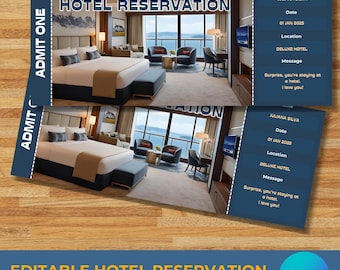 Bearbeitbare Hotelreservierung Ticketvorlage, druckbare Hotelgeschenkkarte, Sofortiger Download, Überraschungsgeschenkkarten, Reisegutschein, Hotelaufenthalt