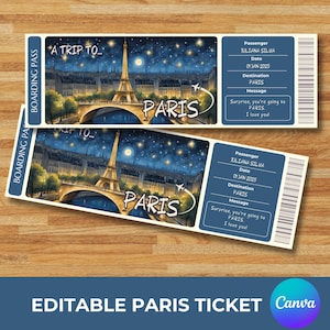 Cartão de Embarque Personalizado para Paris | Bilhete Presente Viagem Surpresa para Paris | Bilhete de Férias | Voucher de Férias | Férias na França