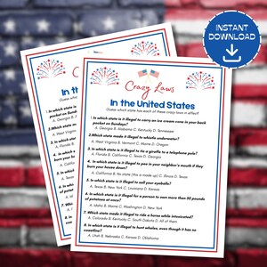 4th of July Trivia, Fun Fourth of July Party Games, US States Game, Independence Day Games, Family July 4th Printables, Instant Download