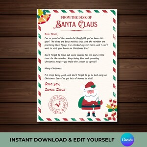 Carta personalizada de Papá Noel / El escritorio de Papá Noel / Descarga instantánea imprimible / Carta oficial de Papá Noel