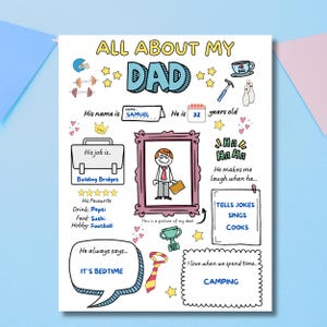 Tout sur mon père, questionnaire imprimable pour la fête des pères, carte d'activités à colorier DIY pour la fête des pères, activité de coloriage pour les enfants, téléchargement immédiat