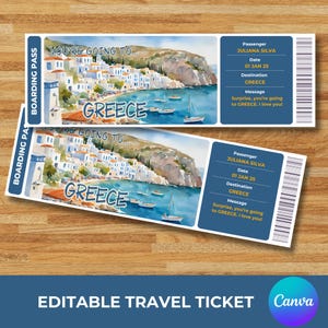 Carta d'imbarco modificabile per la Grecia, stai andando in Grecia, biglietto regalo stampabile per la Grecia, biglietto per vacanze a sorpresa, download immediato
