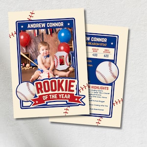 Custom Rookie of the Year Baseball Card, Printable Rookie of the Year Trading Card, 1st Rookie Year Stats,Editable Baseball Party Invitation