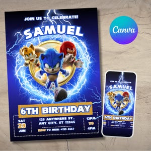 Faire-part d'anniversaire Sonic, faire-part d'anniversaire Sonic le hérisson, modèle d'invitation fête imprimable, pour faire-part garçon et fille