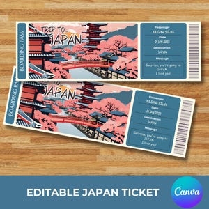 Editable Japan Boarding Pass, You&#39;re going to Japan, Printable Japan Ticket Gift, Surprise Vacation Ticket, Instant Download