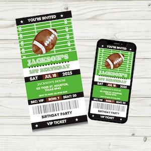 Football Ticket Invitation, American Football Birthday Party Invitation, Sports Party Invite, First Birthday Evite, Instant Download, Canva