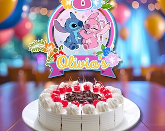 Personalized Lilo & Stitch Cake Topper: Hawaii Birthday Party Decor (Digital File)