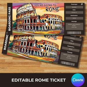 Carta d'imbarco modificabile per Roma, Stai andando a Roma, Biglietto regalo stampabile per Roma, Biglietto per una vacanza a sorpresa in Italia, Download immediato