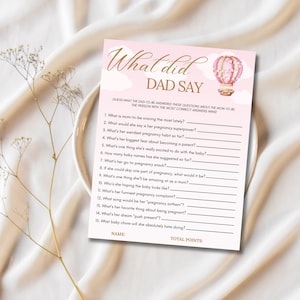 What Did the Dad Say Baby Shower Game, What Did Daddy Say, Baby Shower Trivia Game, Gender Reveal Games Printable, Instant Download