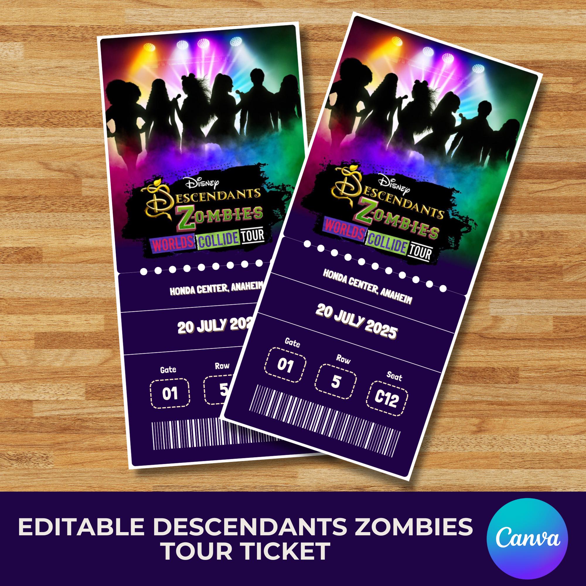 Personalised Descendants Zombies Worlds Collide Tour Concert Ticket | Editable Surprise Gift Reveal | DESCENDANTS Printable Keepsake