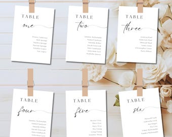 Wedding Seating Chart Template, Modern Script Table Assignment, Minimalist Seating Chart Cards, DIY Canva Editable, 4x6 5x7 8x10 A5