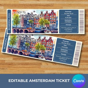 Carte d'embarquement personnalisée pour Amsterdam, billet cadeau imprimable pour Amsterdam, billet vacances surprise, billet modifiable, vous allez à Amsterdam