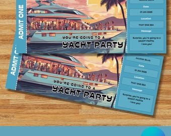 Yacht Party Ticket Template, Editable Yacht Birthday Party Invite, Yacht Party Surprise Gift Ticket, Instant Download, Printable Invitation