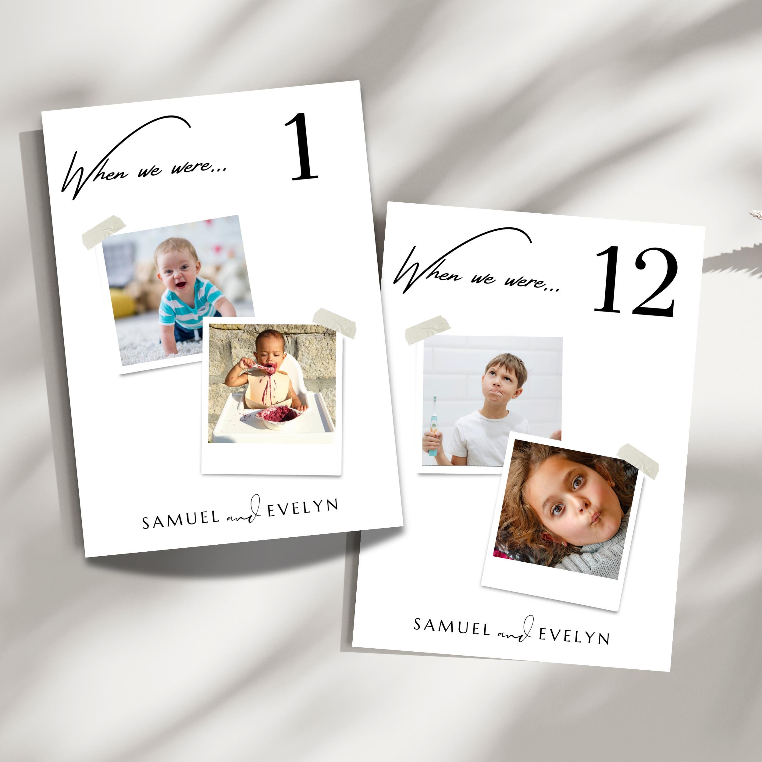 Editable Wedding Table Numbers: Childhood Photo Design (Instant Download)