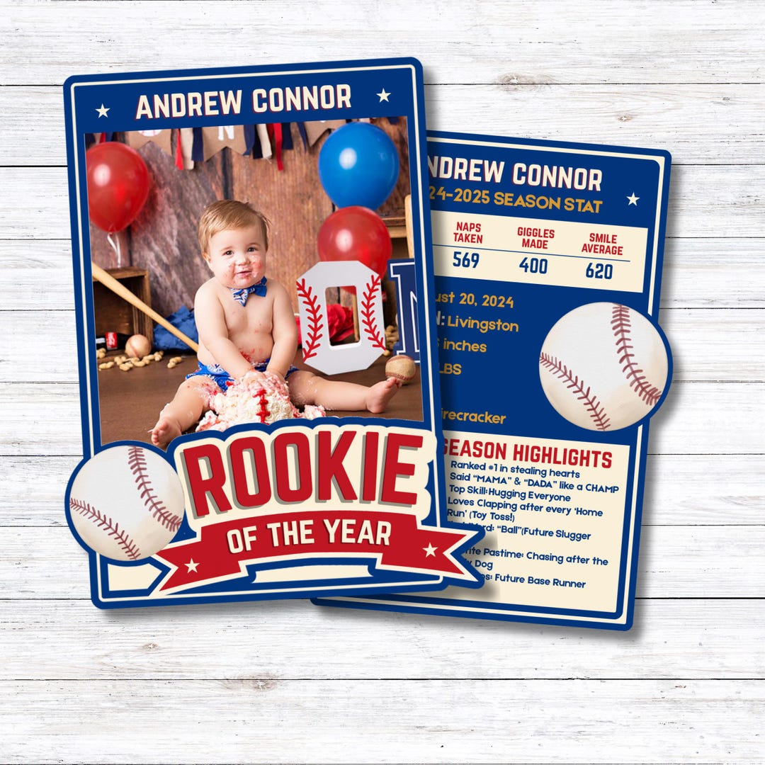 Custom Rookie of the Year Baseball Card Invitation: 1st Birthday Stats ...
