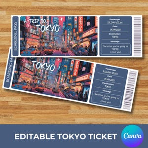 Editable Tokyo Ticket | Tokyo, Japan Trip Surprise Gift | You&#39;re Going to TOKYO | Printable Ticket | Surprise Vacation | Instant Download